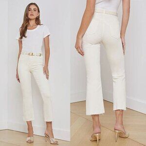 NWT L'Agence Kendra Cropped Flare Denim Jean in Vintage White Wash Size: 28